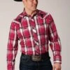 Roper Red & Black Long Sleeve Western Shirt
