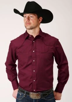 Roper Solid Wine W/ Embroidery Long Sleeve Shirt