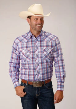 ROPER 1629 WHITE/BERRY/LT BLUE PLAID