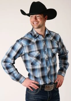 ROPER 819 LT. BLUE & NAVY PLAID