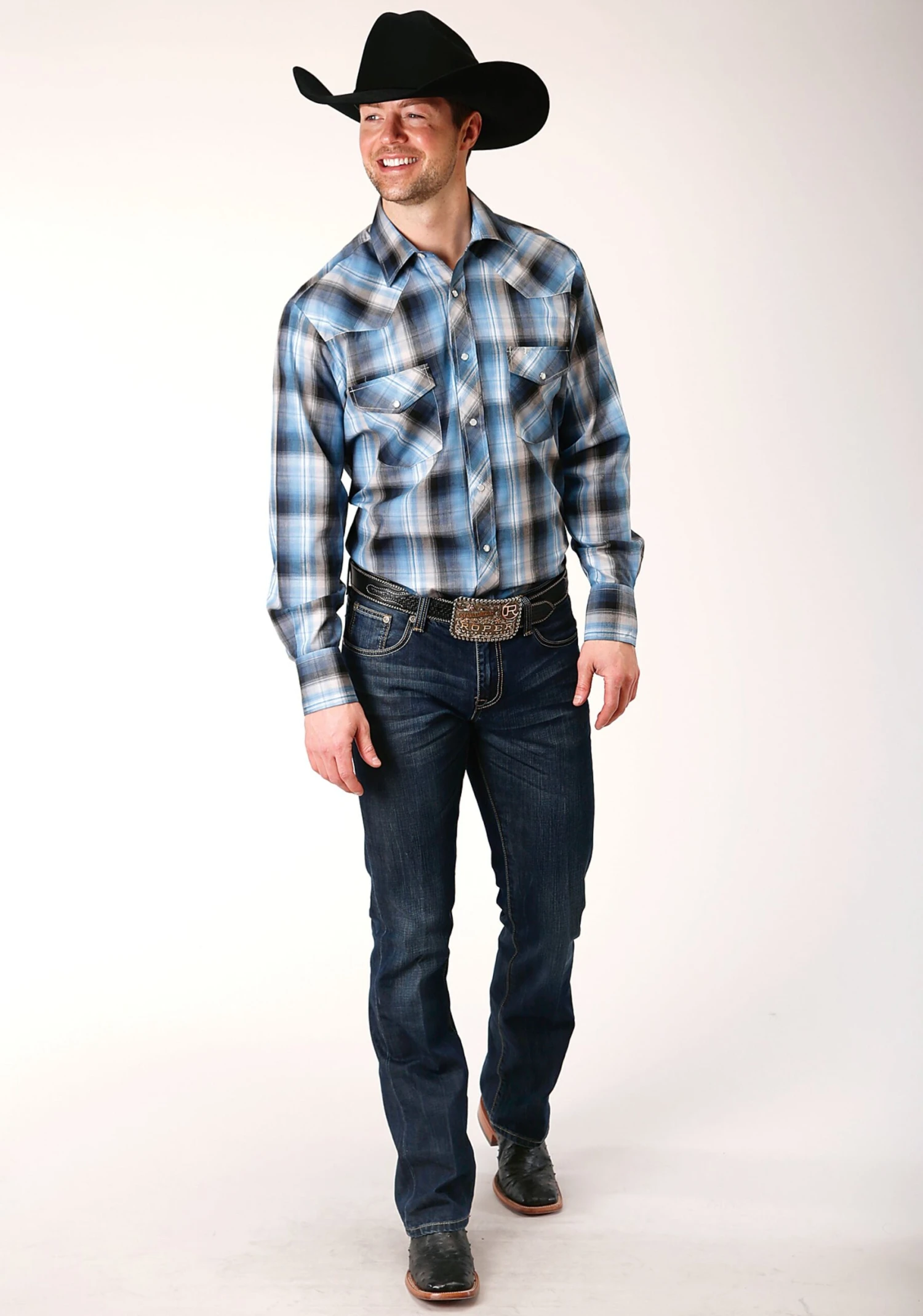 ROPER 819 LT. BLUE & NAVY PLAID - Image 2