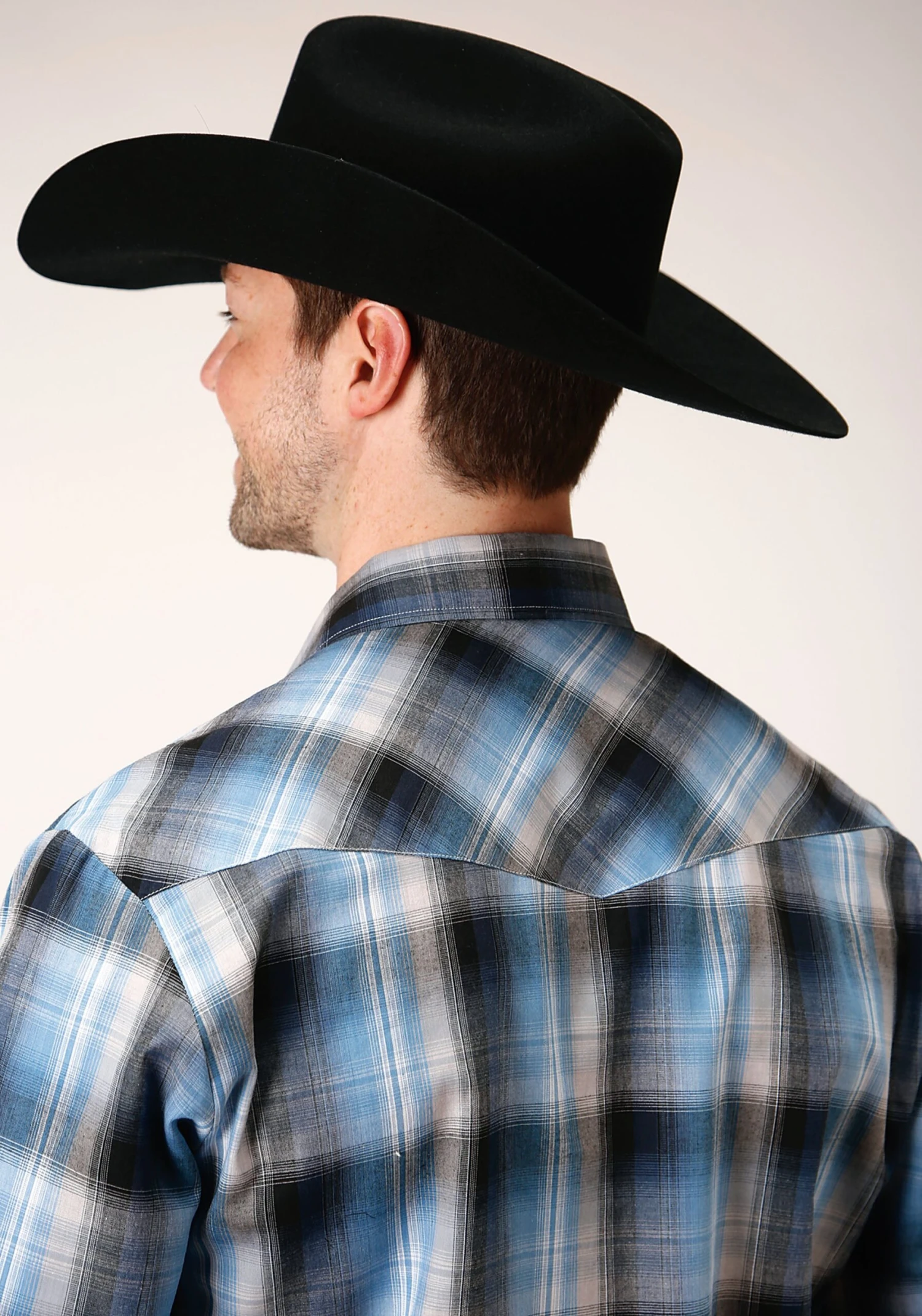 ROPER 819 LT. BLUE & NAVY PLAID - Image 3