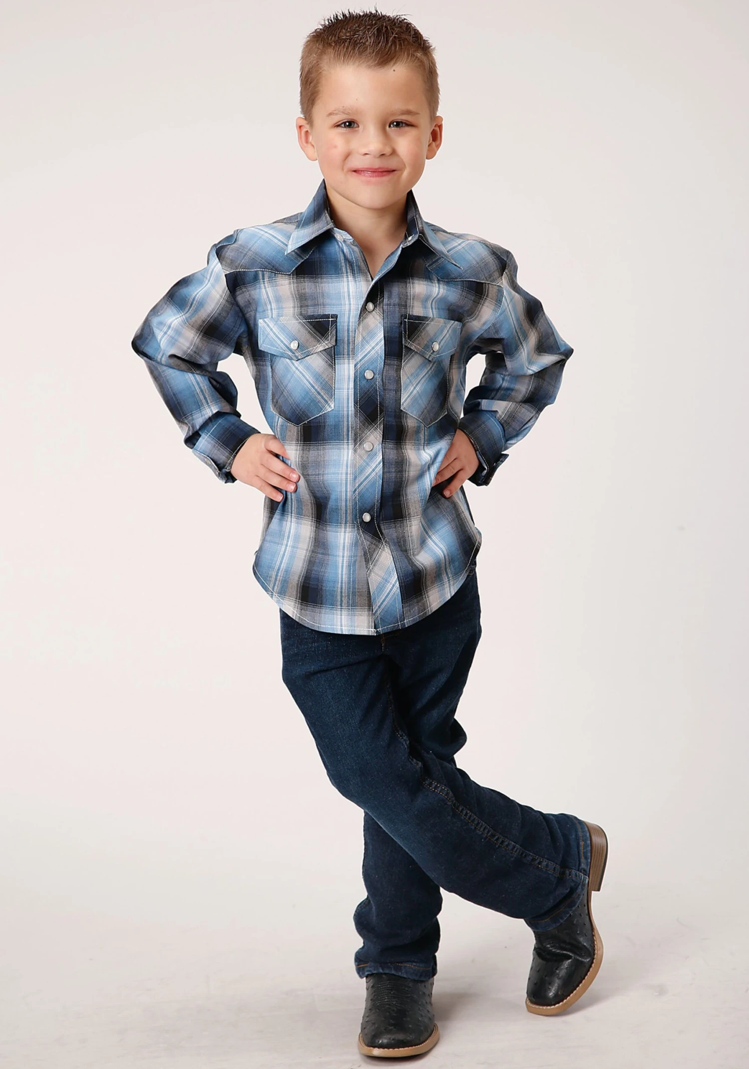 ROPER 819 LT. BLUE & NAVY PLAID - Image 2