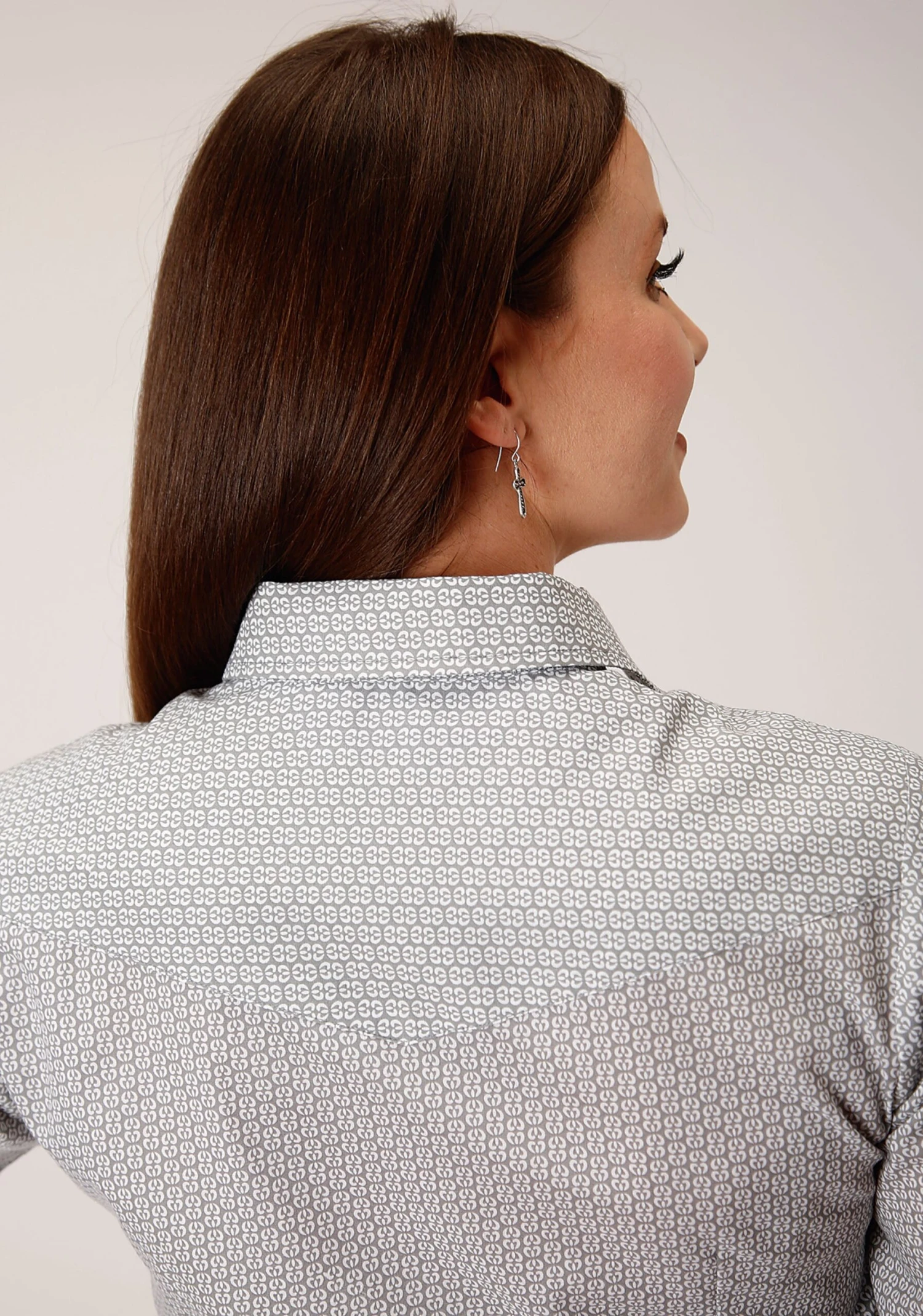 Roper Grey & White Long Sleeve Snap - Image 3