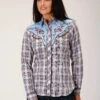 Roper Embroidered Plaid Long Sleeve Shirt