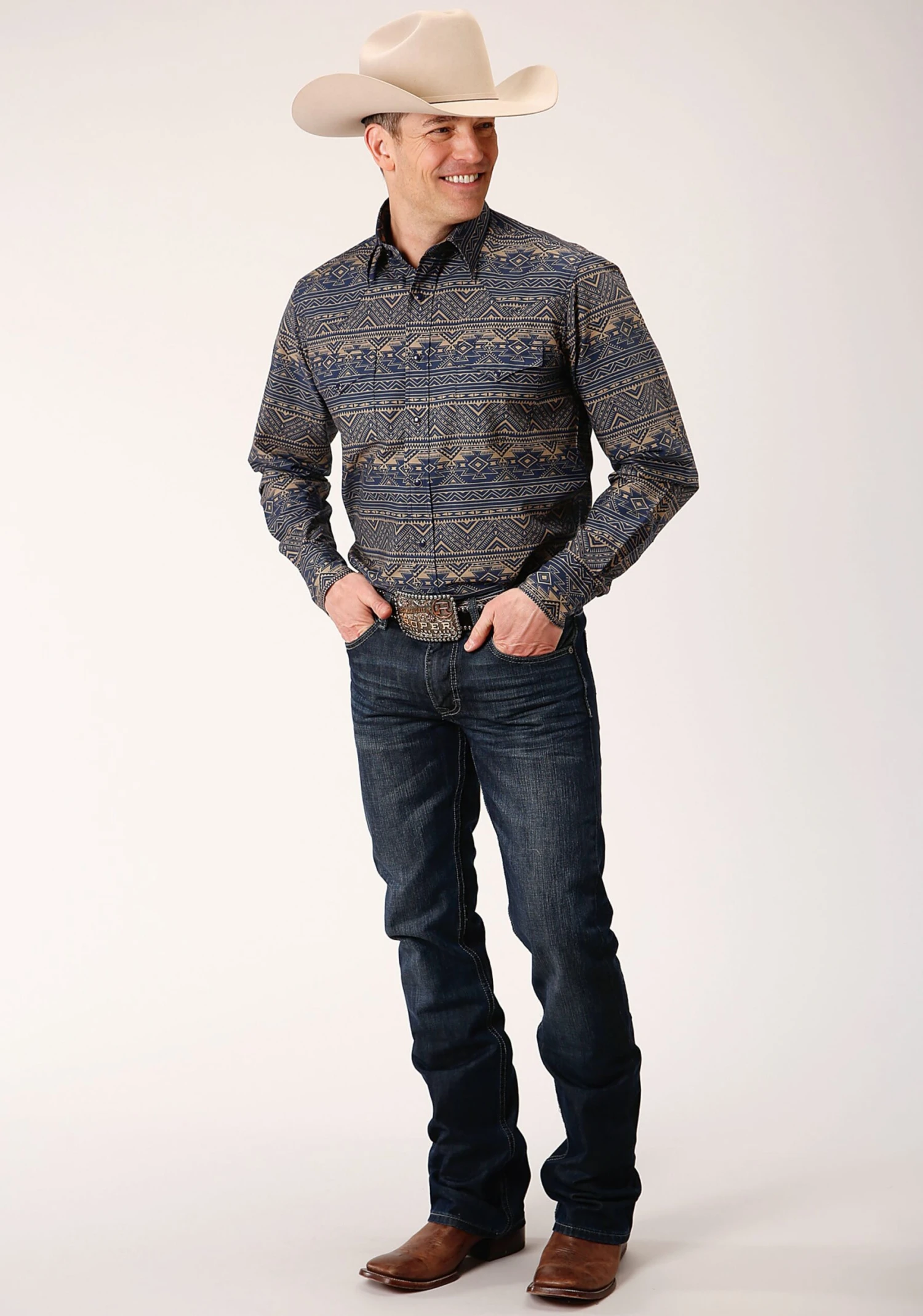 ROPER 1368 NAVY HORIZONTAL AZTEC STRIPE - Image 2