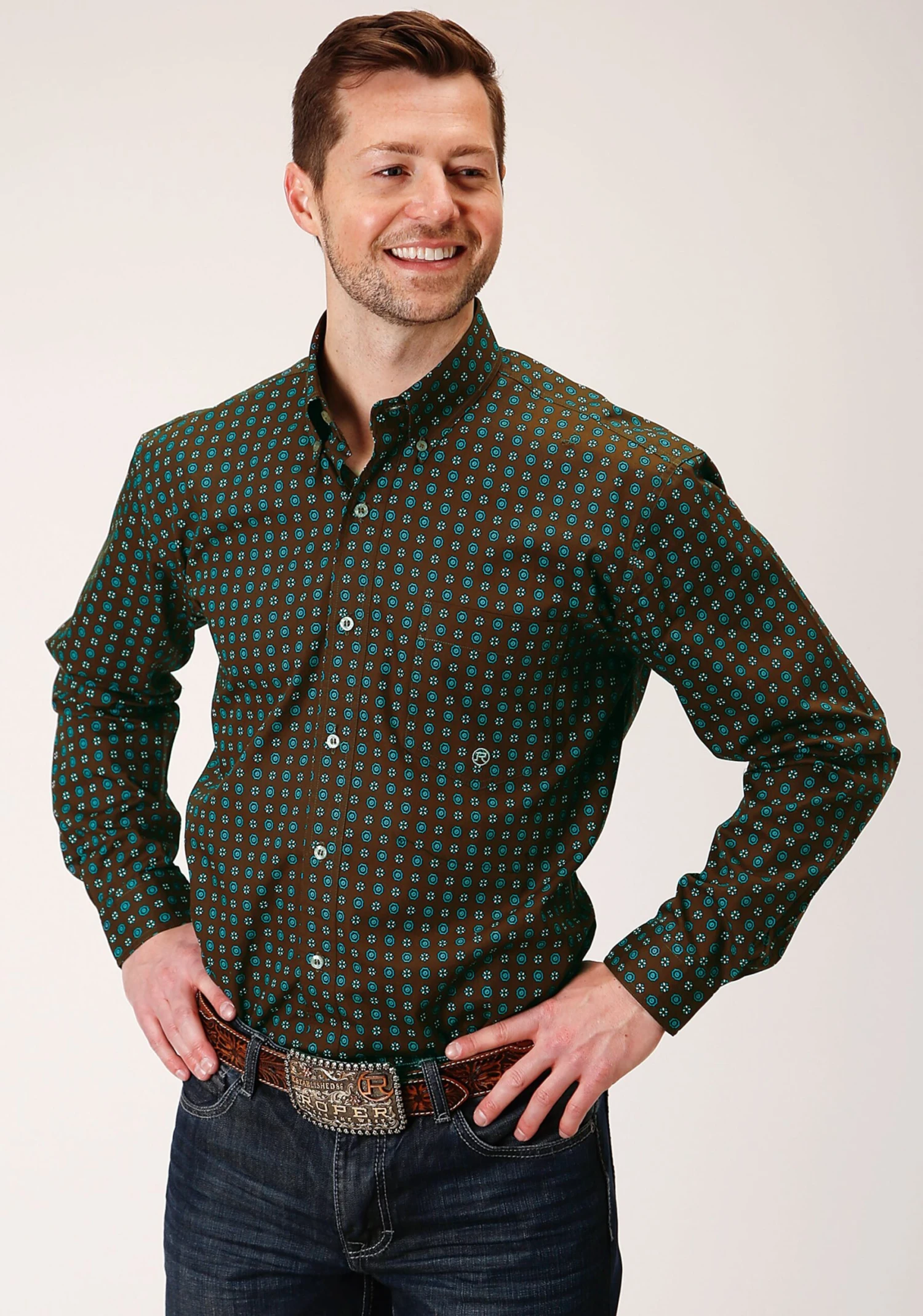 ROPER 1376 CHOCOLATE AGAVE FOULARD