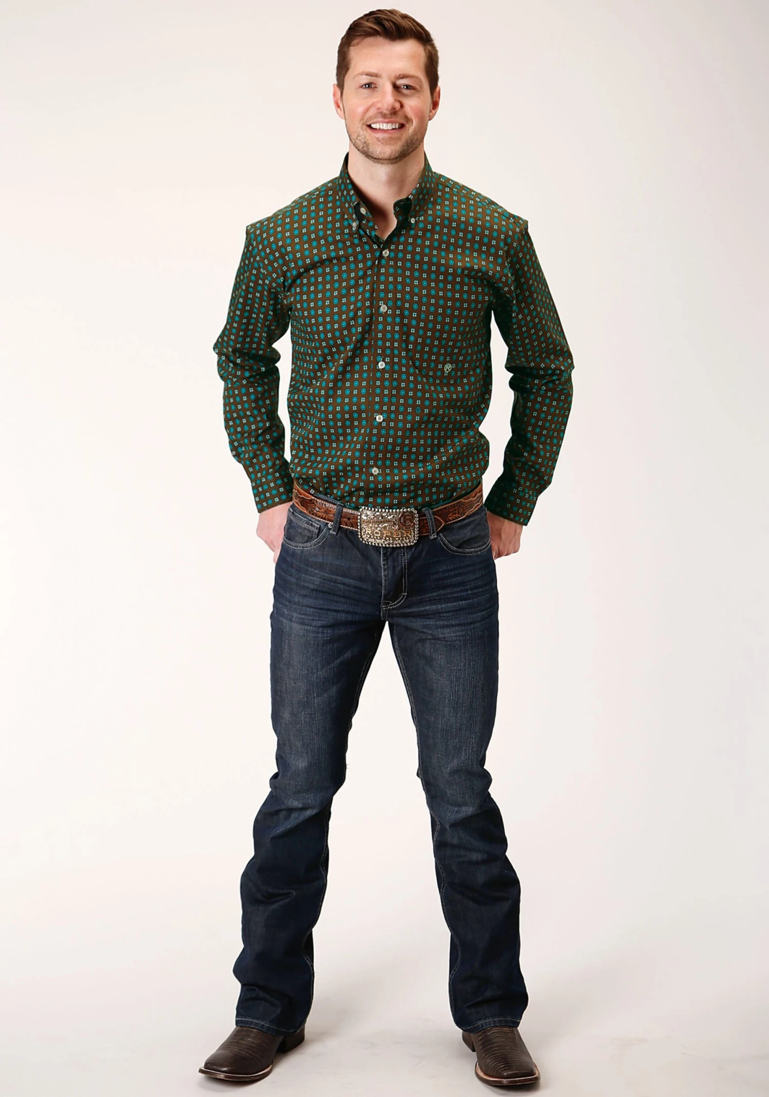 ROPER 1376 CHOCOLATE AGAVE FOULARD - Image 2