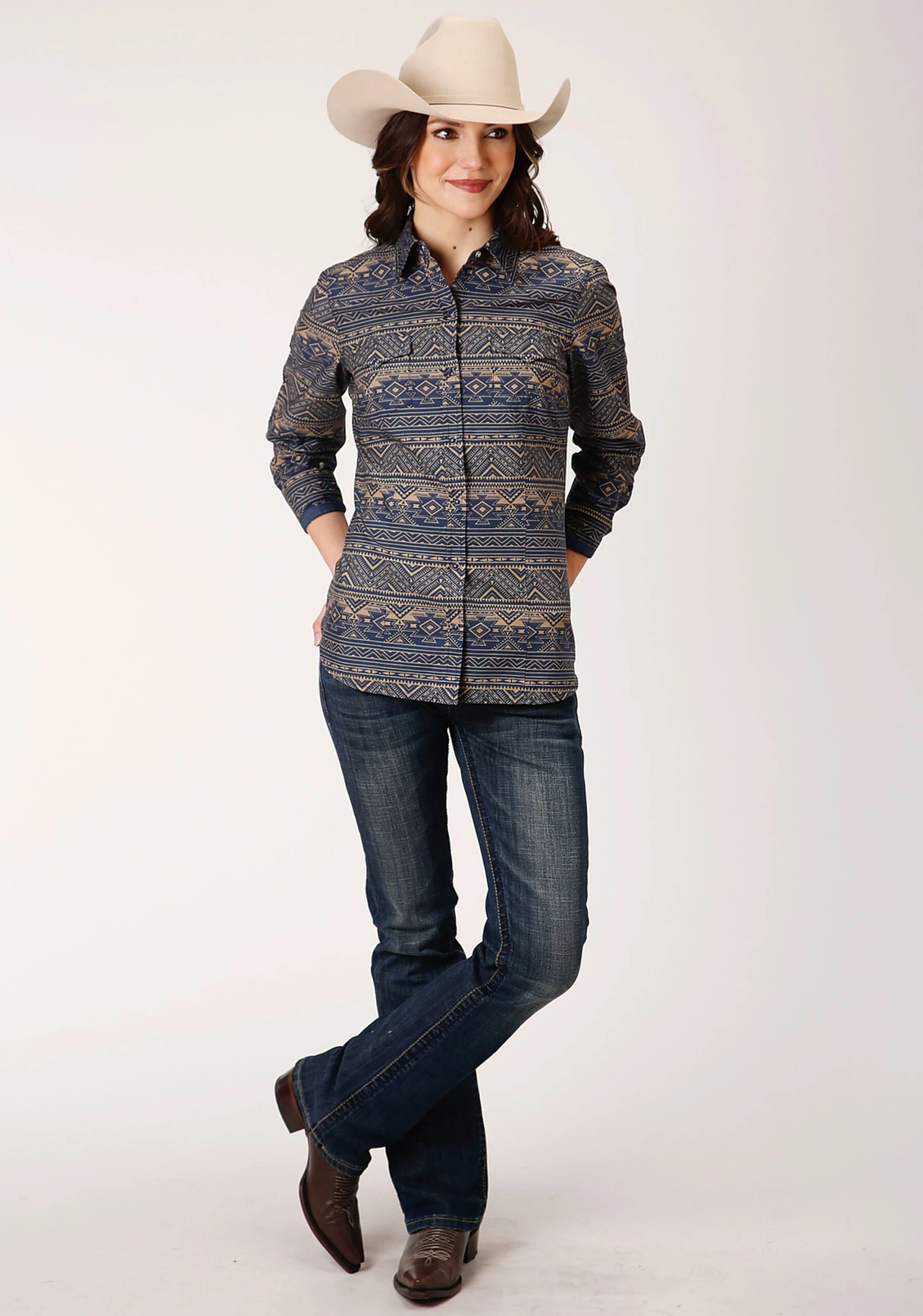 Roper Navy Horizontal Aztec Stripe Shirt - Image 2
