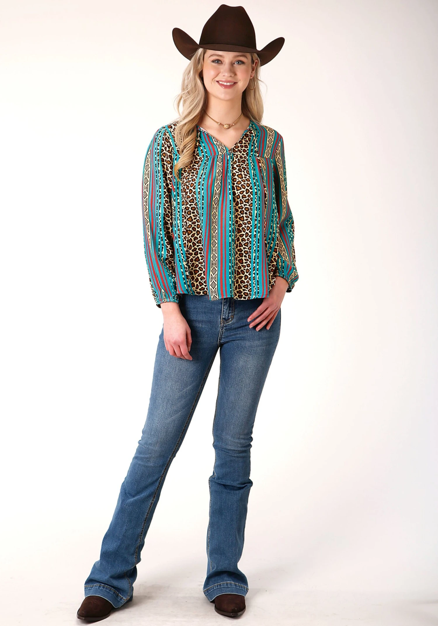 Roper Leopard Stipe Long Sleeve Blouse - Image 2