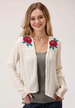 ROPER LADIES WOVEN CARDIGAN W/EMBELLISHMENT