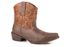ROPER SNIP TOE LEATHER SHORTY BOOT TPR SOLE