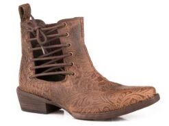 ROPER SNIP TOE LEATHER SHORTY BOOT TPR SOLE