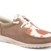 ROPER BROWN CANVAS WITH COW PRINT VAMP