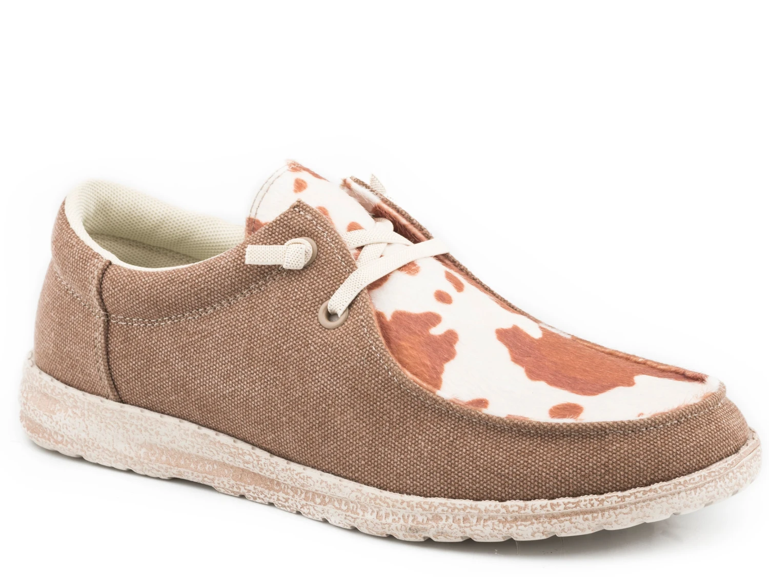 ROPER BROWN CANVAS WITH COW PRINT VAMP
