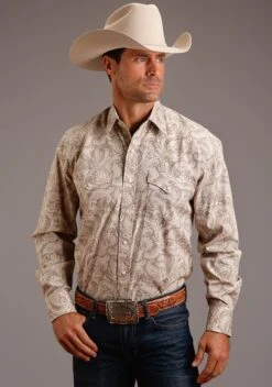 Stetson Khaki Paisley Long Sleeve Snap