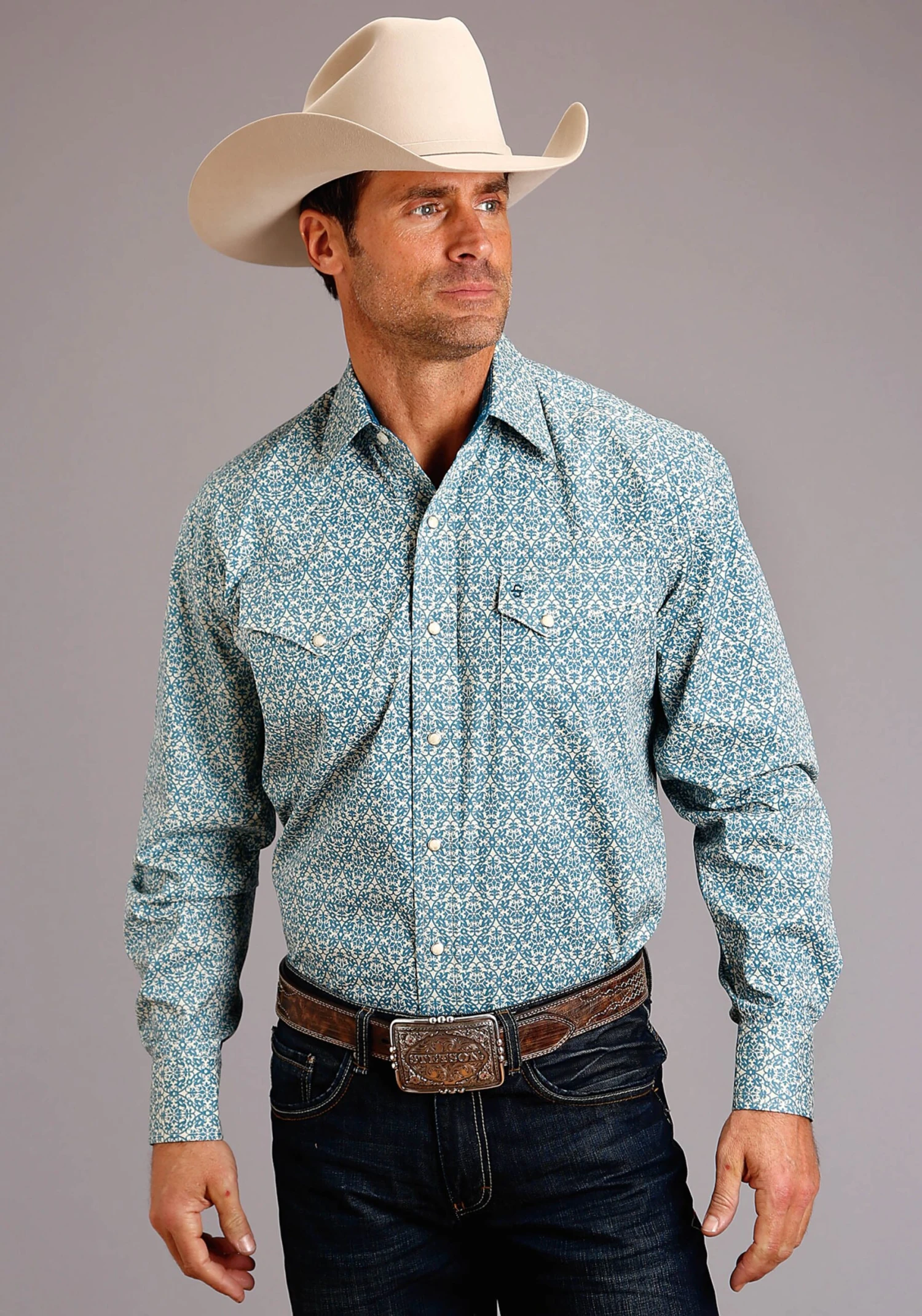Stetson Vintage Pattern Long Sleeve Snap