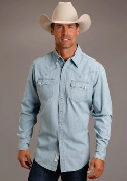 Stetson Light Blue Denim Snap Long Sleeve Shirt