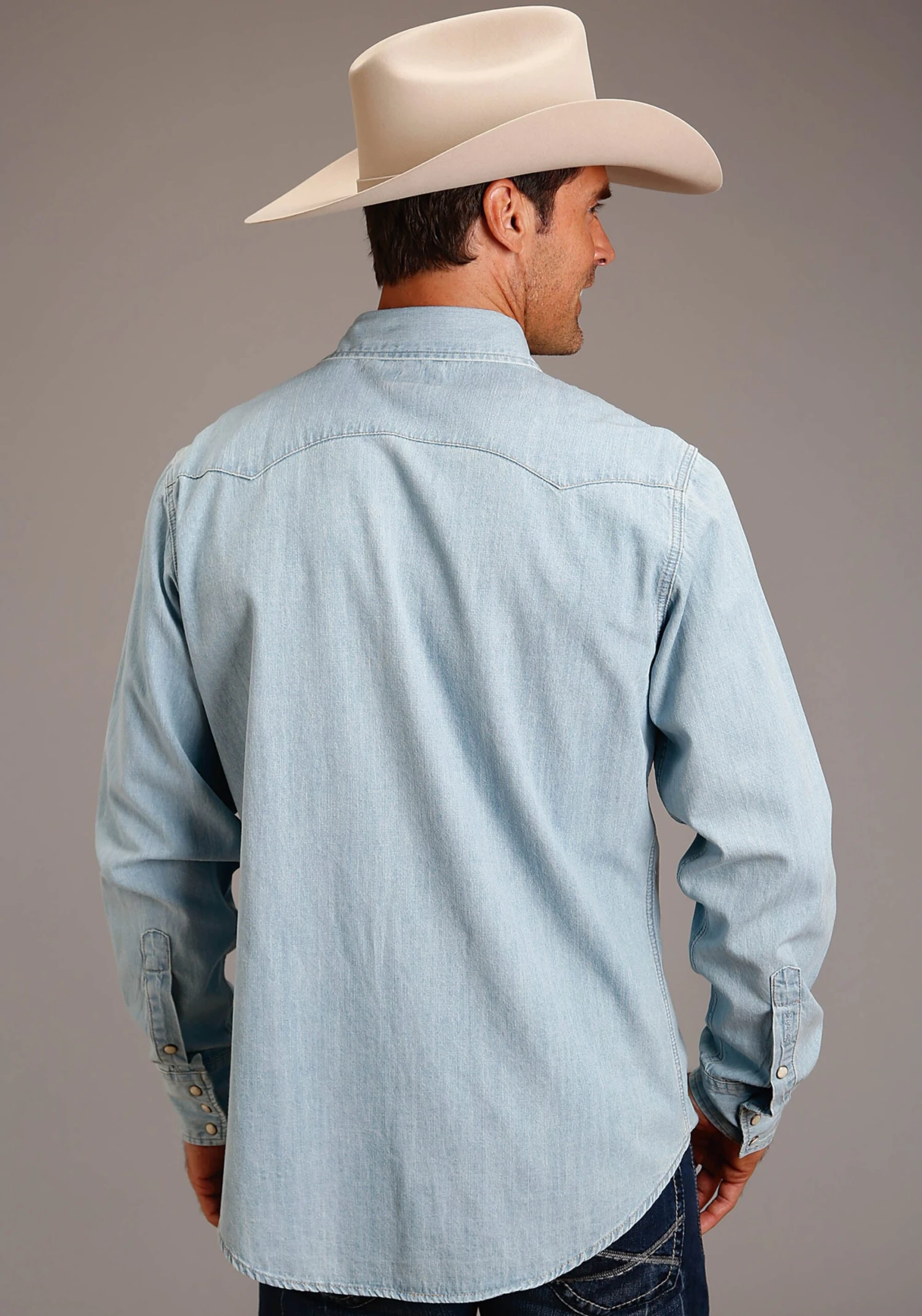 Stetson Light Blue Denim Snap Long Sleeve Shirt - Image 2