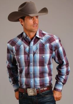 Stetson Wine Buffalo Plaid Long Sleeve Shirt