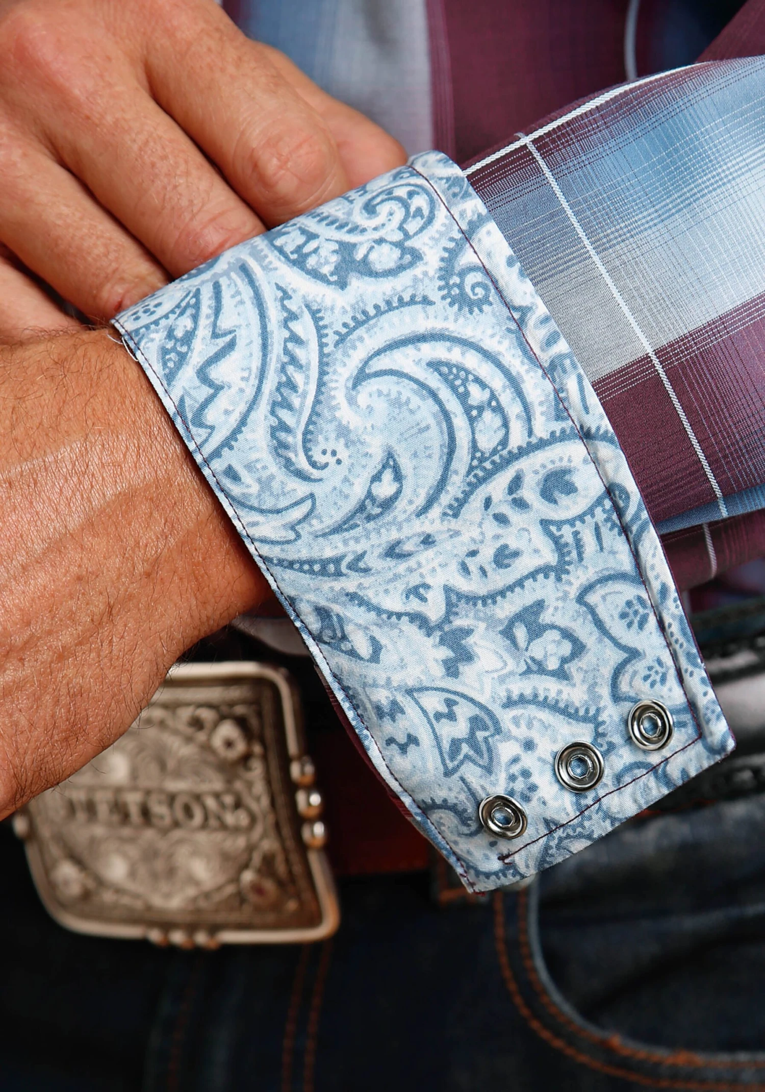 Stetson Wine Buffalo Plaid Long Sleeve Shirt - Image 3