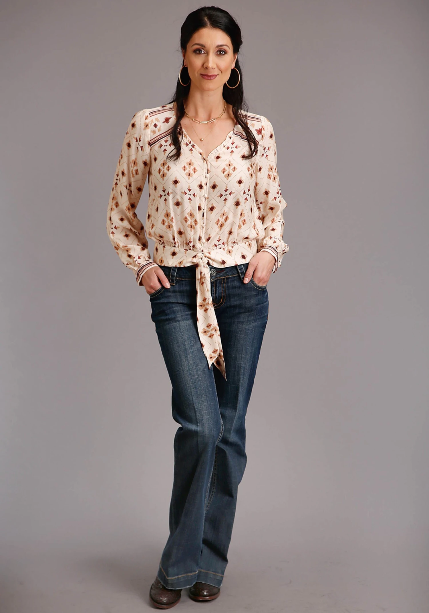 Stetson Rayon Herringbone Long Sleeve Blouse - Image 2