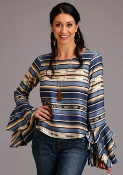 Stetson Indigo Serape Long Sleeve Blouse
