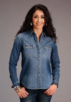 Stetson Denim Loose Fitting Western Long Sleeve Pearl Snap