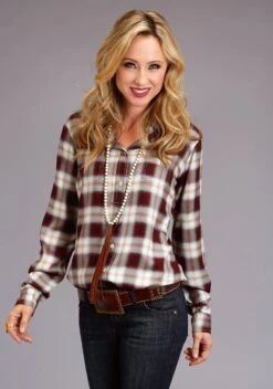 Stetson Maroon Western Style Long Sleeve Blouse