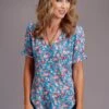 Stetson "Candy Roses" Short Sleeve Button Up Blouse