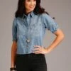 Stetson Light Blue Denim Short Sleeve Blouse