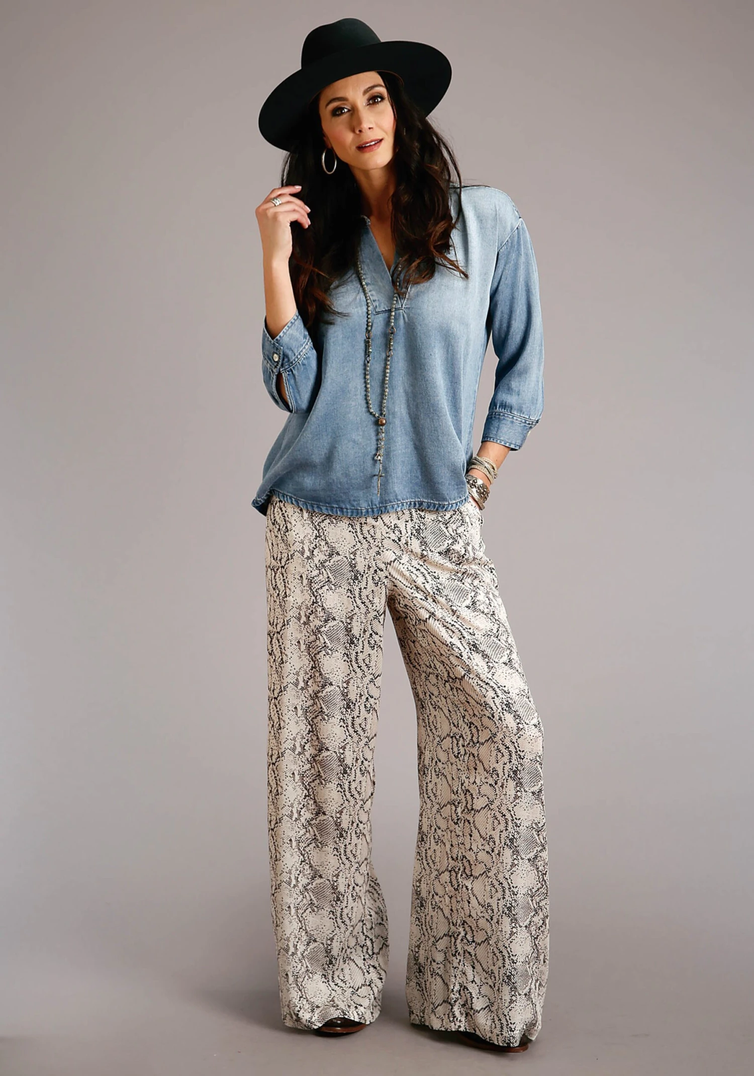 Stetson Rayon Herringbone Snake Skin Print Pants - Image 2