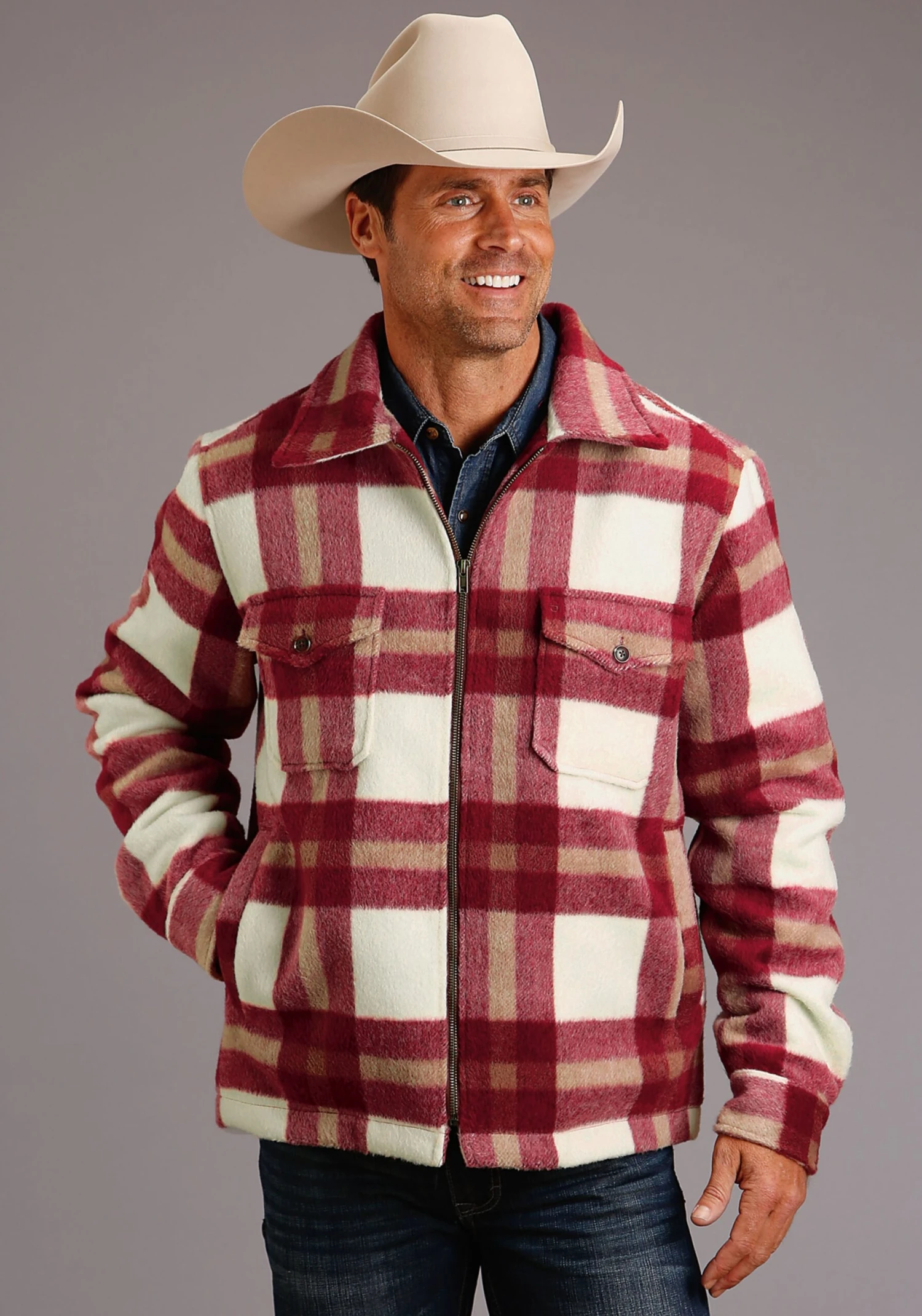 Stetson 1394 RED/CREAM PLAID WOOL BLEND COAT - Image 3