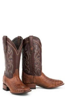 John B. Stetson Brandy Caiman Square Toe Boot