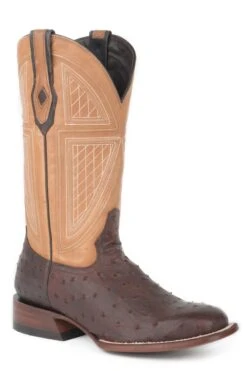 John B. Stetson Brown Ostrich Square Toe Boot