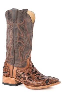 Stetson Wide Hand Tooled Square Toe Boot