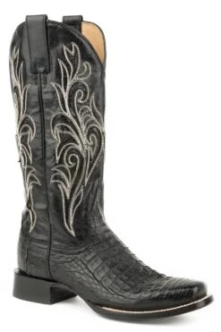 Stetson Black Caiman Snip Toe Boot